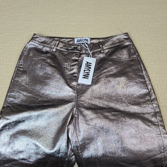 Amylynn Yasmine Metallic Straight faux leather pants size L - Picture 4 of 11